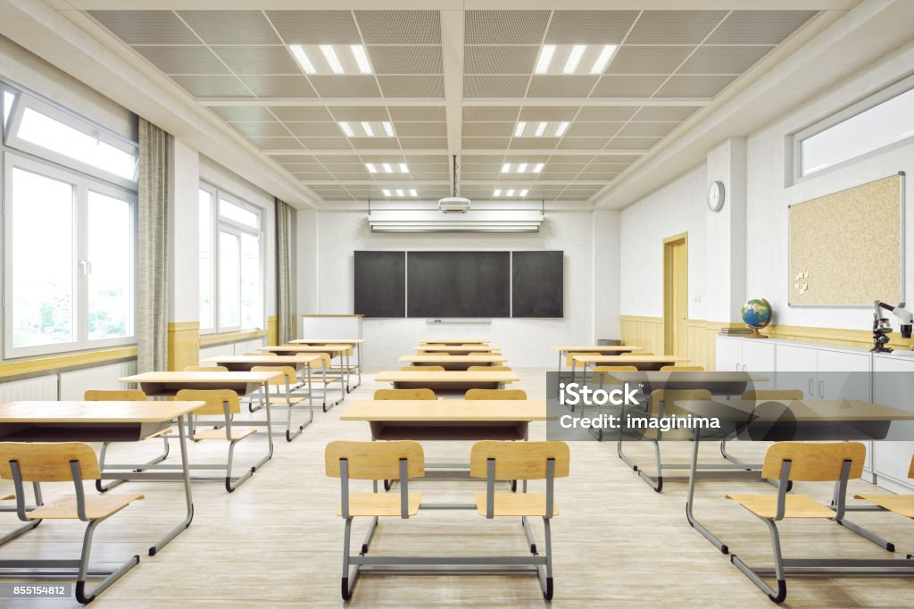 Modern Classroom Interior Interior of a modern empty classroom. Classroom Stock Photo