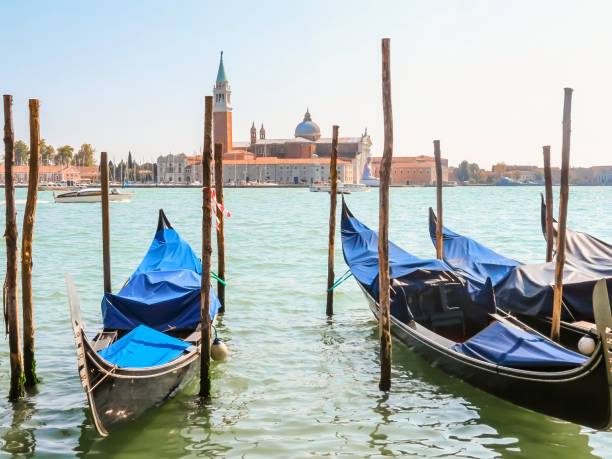 istock Gondolas moored in the Venetian lagoon 855156710
