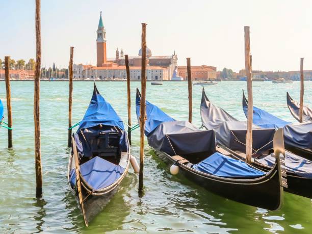 istock Gondolas moored in the Venetian lagoon 855156714
