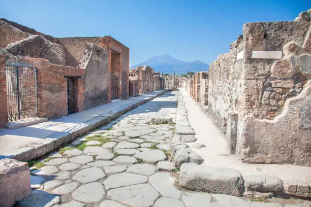 Photo of Street in Pompeii and Vesuvius, Italy