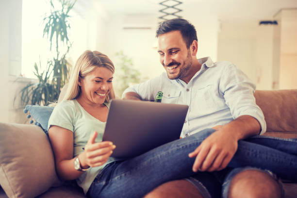 istock Couple having fun at home 855164418