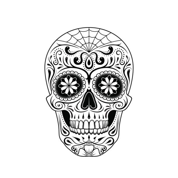 흰색 바탕에 설탕 두개골 - sugar skull stock illustrations