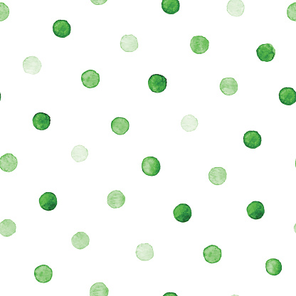 Colorful paint watercolor seamless pattern. Abstract vector seamless pattern. Watercolor green polka dot. Bright splashes isolated on white background.