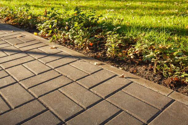 istock road and lawn divided by a concrete curb 855172228