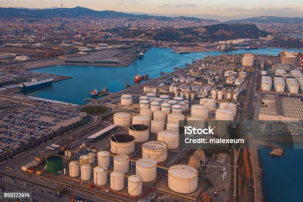 Oil Storage And Port In Barcelona Spain Stock Photo - Download Image Now - Oil Industry, Oil Tanker Ship, Russia