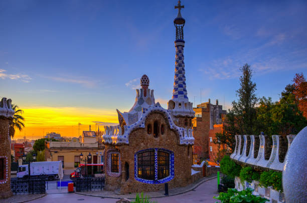 istock Park Guell Carrer d'olot. Gaudi, Sunrise 855172634
