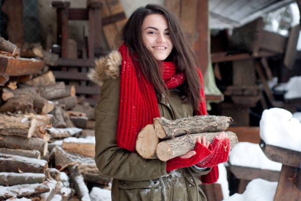 Young beautiful girl in a cold winer day