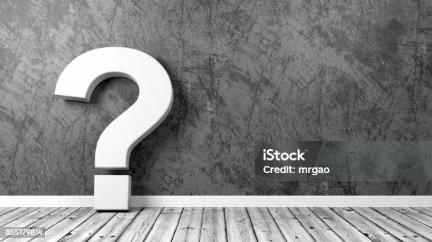 Question Mark In The Room Stock Photo - Download Image Now - Question Mark, Wall - Building Feature, Flooring