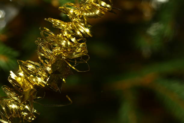 Photo of christmas tree in evening with lights on stock photo