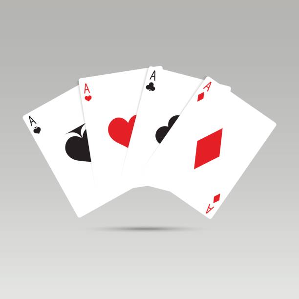 illustrations, cliparts, dessins animés et icônes de vector illustration jouer poker cards. quatre aces cartes à jouer - black background people concepts and ideas isolated