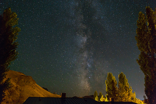 Milky Way over farm ranch in high desert Central Oregon on a starry night