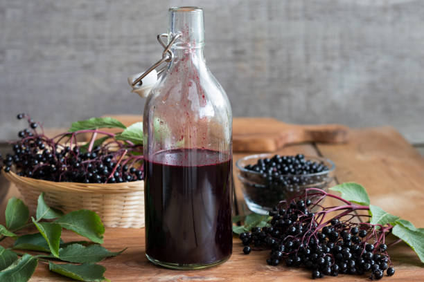 istock A bottle of homemade elderberry syrup 855195084