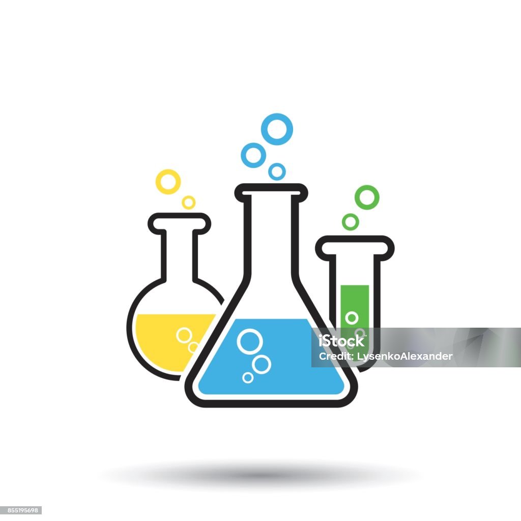 Icône de tube à essai chimique de pictogramme. En verre ou gobelet matériel de laboratoire isolé sur fond blanc. Flacons de l’expérience. Symbole vecteur moderne. - clipart vectoriel de Chimie libre de droits