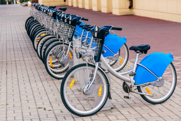 istock Parked Urban Bicycles on Rental Station. 855198994