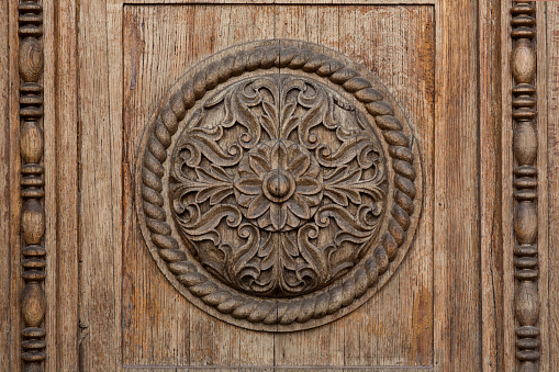 Ornament, carved on a tree. Texture, background