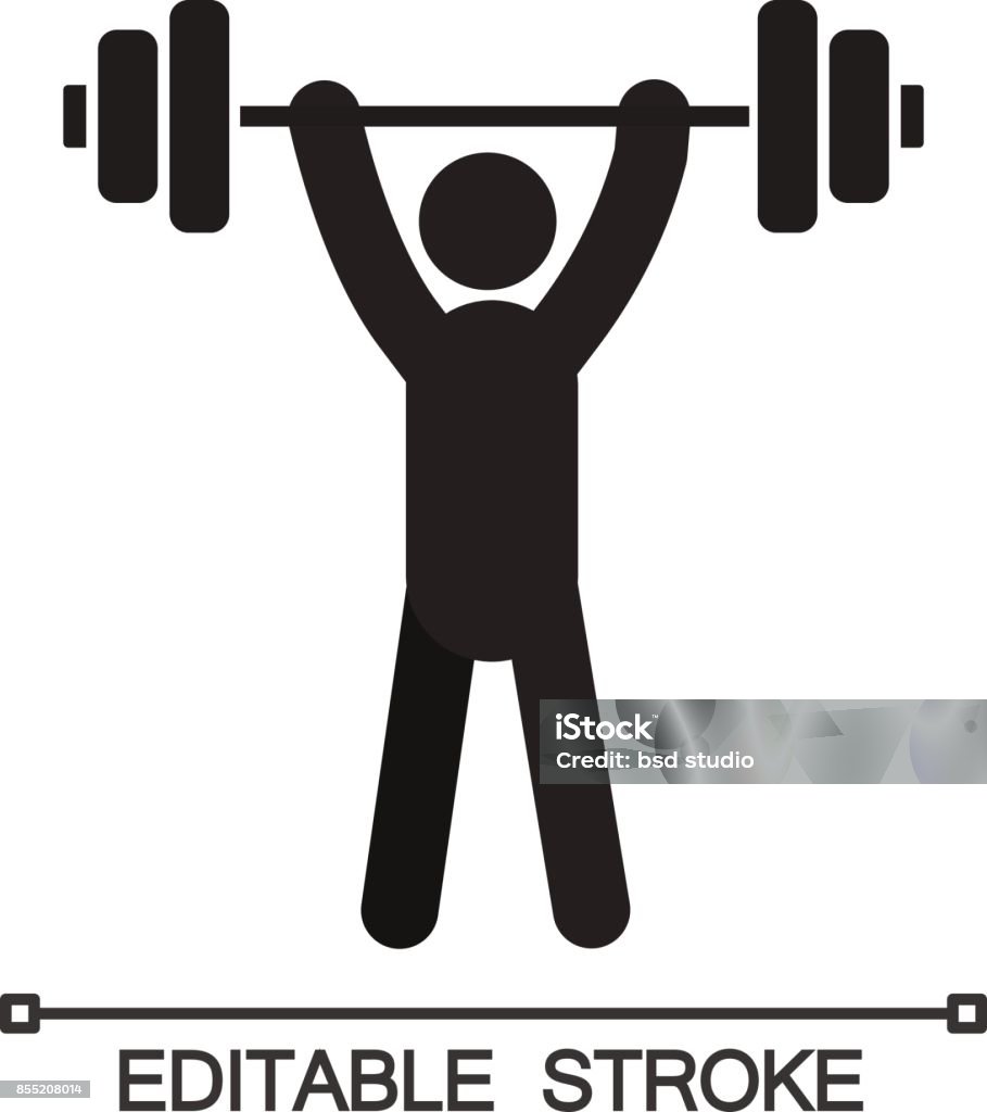 Man with barbell icon Man with barbell silhouette icon. Vector illustration. Powerlifting, weightlifting Adult stock vector