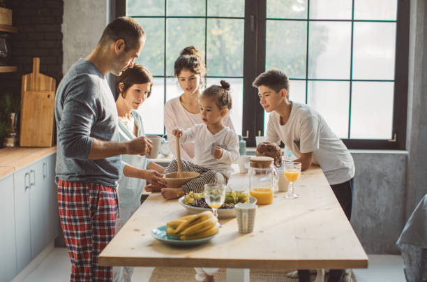 istock Happy family having breakfast 855214516