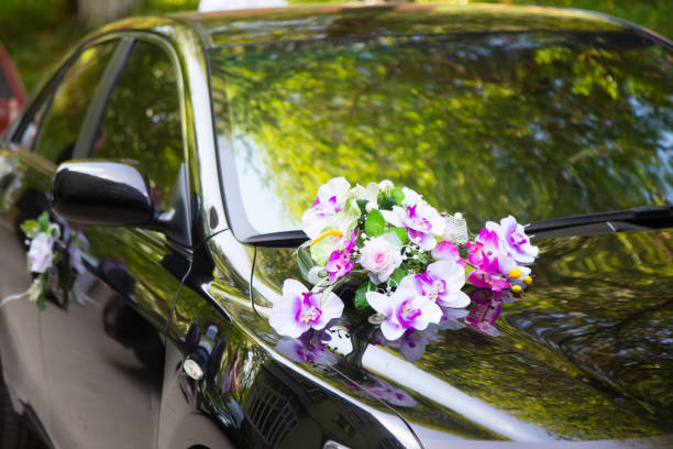 istock Luxury wedding car decorated with flowers 855221324
