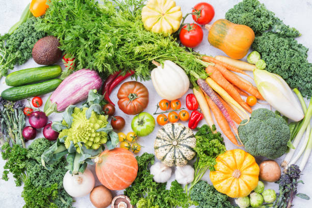 istock Top view of rainbow vegetables, autumn harvest 855235892