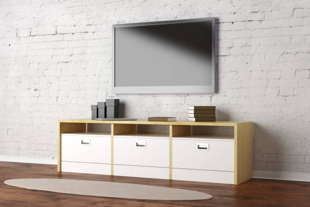 istock Living room with empty TV display 855236684