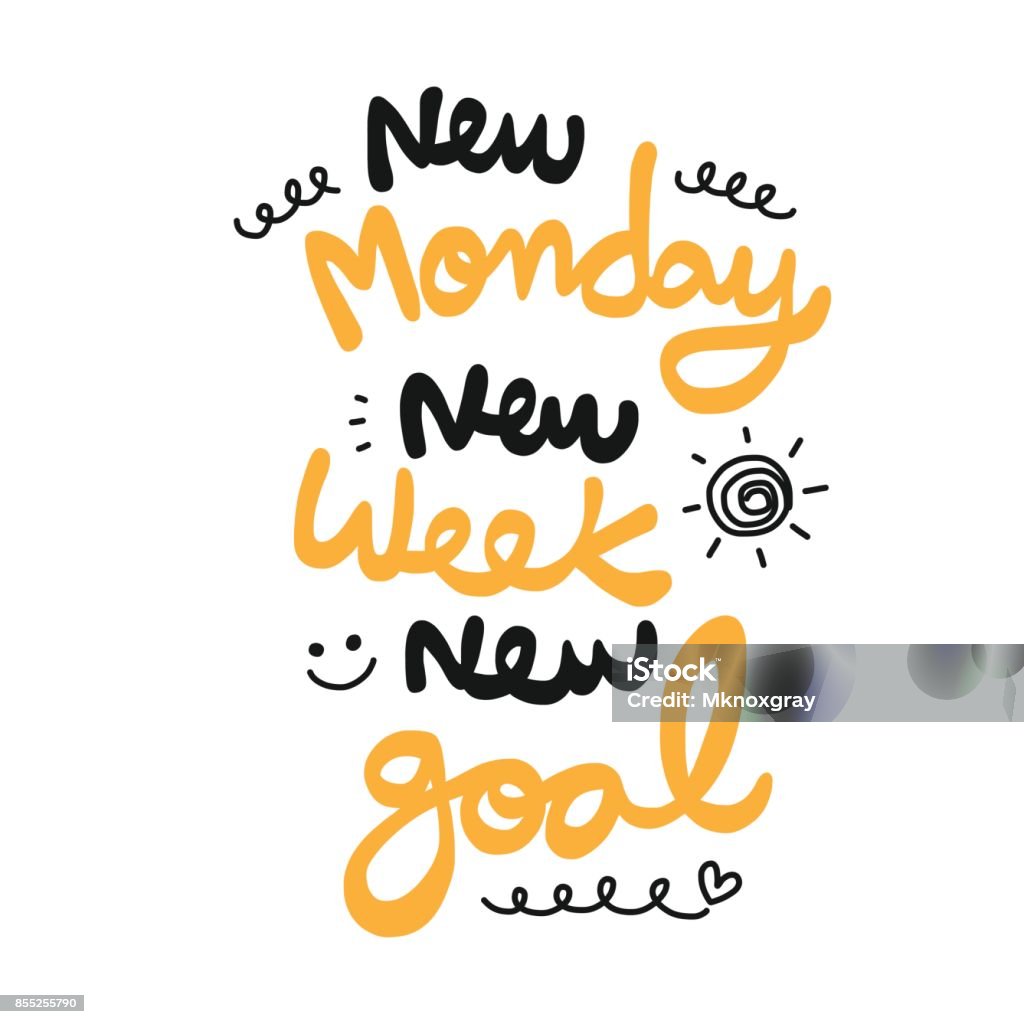 New monday new week new goal word doodle style New monday new week new goal word vector illustration doodle style Monday stock vector