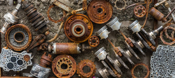 Rusted metallic car parts. stock photo
