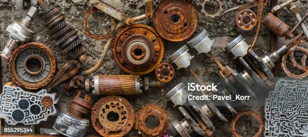 Rusted Metallic Car Parts Stock Photo - Download Image Now - Rusty, Car, Engine