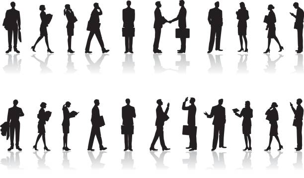 The people who work in an office Business illustration in silhouette illustrations stock illustrations