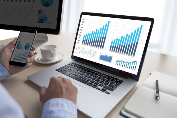 istock Statistics Analysis Business Data Diagram Growth Increase Marketing Concept , digital tablet and graph financial with social network diagram 855309494