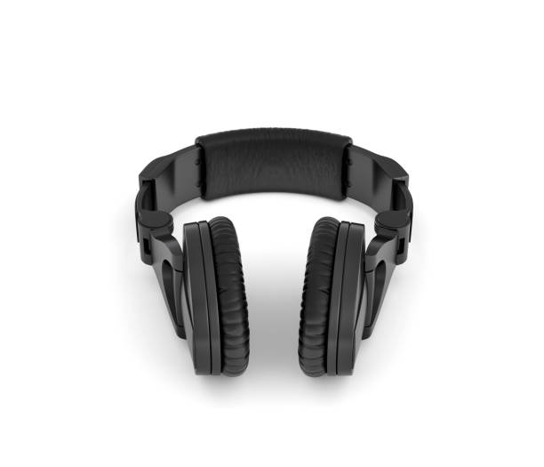 istock 3d rendering of jet black wireless headphones with over-the-ear design lying on white background. 855310852