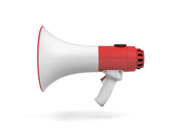 istock 3d rendering of a single red and white megaphone isolated on white background. 855310878