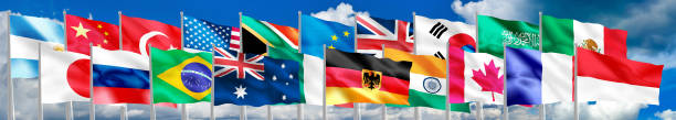 istock Image of different flags against the sky close-up 855314758