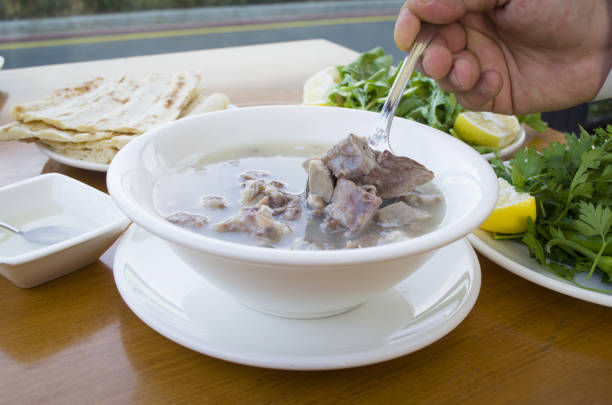 turkish traditional tripe soup; iskembe corbasi and offal soup