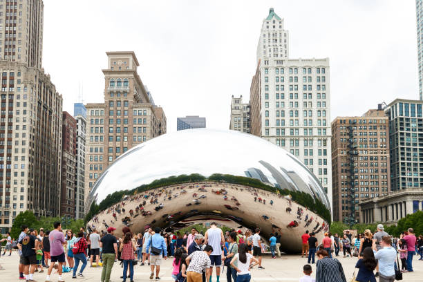 CHICAGO, IL - SEPTEMBER 2, 2017: Millennium Park, Chicago featuring the Cloud Gate sculpture. Also known as the Bean.