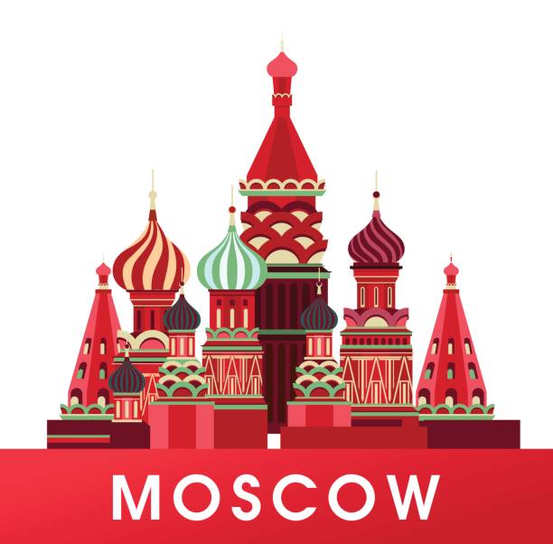 Russia Moscow poster vector illustration of emblem of Russia Moscow Cathedral isolated white background kremlin stock illustrations