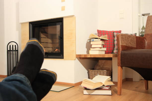 istock reading books in front of the fireplace 855330436