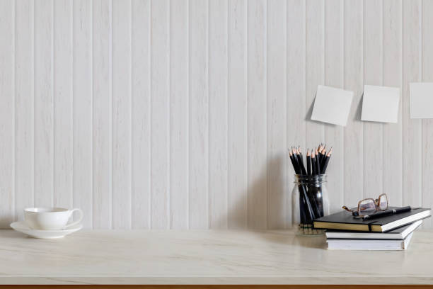 istock Stylish workspace with supplies. desk space concept. 855330560