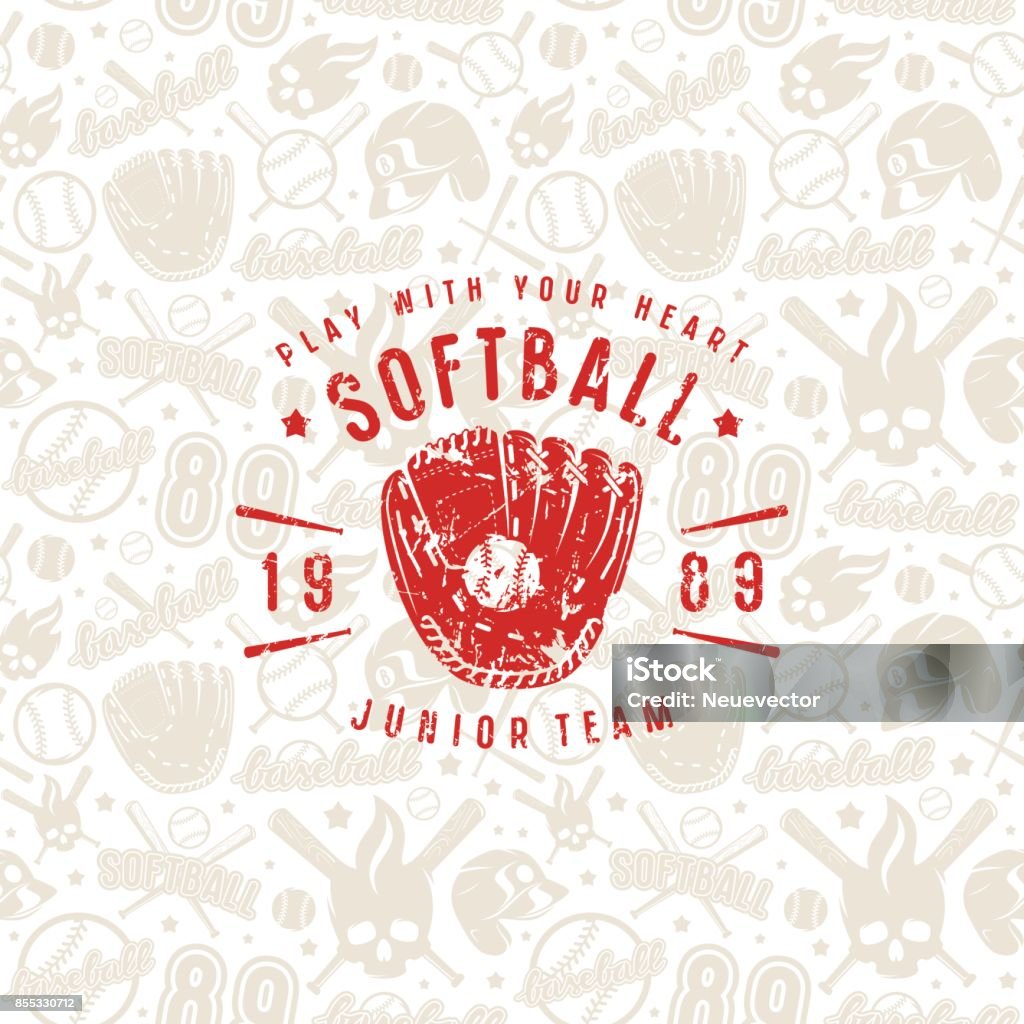 Baseball seamless pattern and emblem of softball team Softball - Ball stock vector