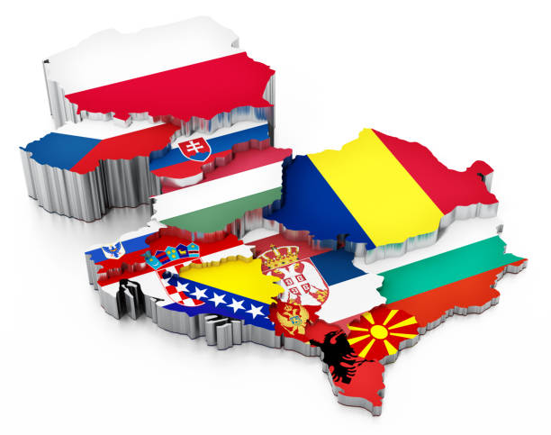 istock Eastern Europe countries with flags andvisible borders isolated on white 855338130