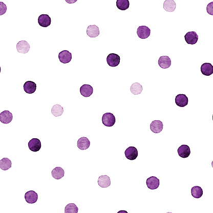 Colorful paint watercolor seamless pattern. Abstract vector seamless pattern. Watercolor purple polka dot. Bright splashes isolated on white background.