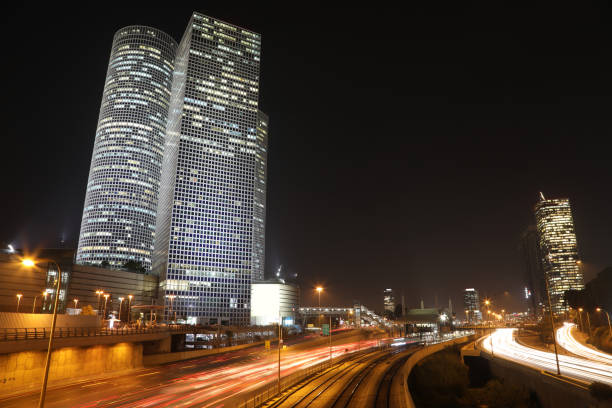 istock Modern cityscape skyline panoramic aerial view night 855344958
