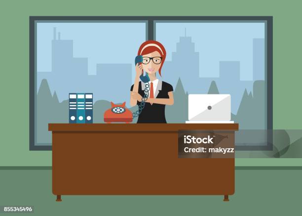 Support Service Concept Technical Support Assistant In Office Flat Vector Illustration Stock Illustration - Download Image Now