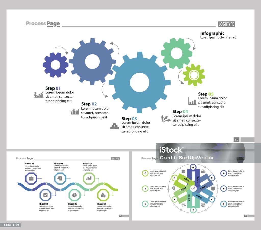 Slide Layout Manufacturing Process Three Production Slide Templates Set Stock Illustration - Download ...