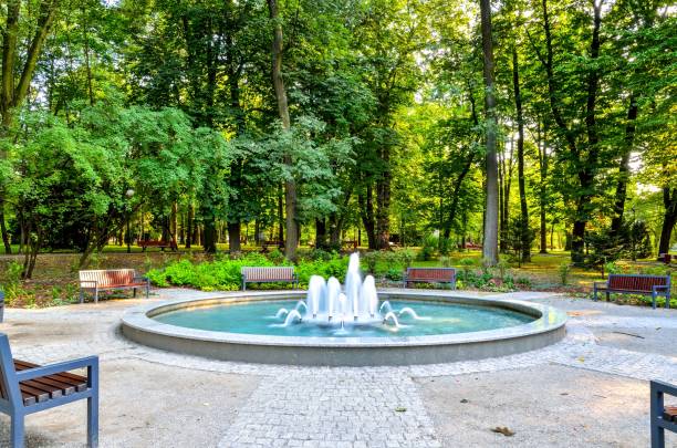 istock Nice fountain in the urban park. 855360520