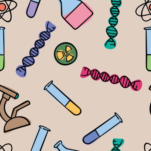 ilustrações de stock, clip art, desenhos animados e ícones de seamless pattern background chemistry concept. - textile scientific experiment laboratory textile industry