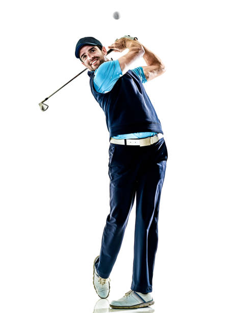 man golfer golfing isolated withe background stock photo