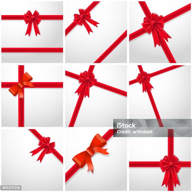 Gift Ribbon Red Bow Collection Set Stock Illustration - Download Image Now - Red, Ribbon - Sewing Item, Art