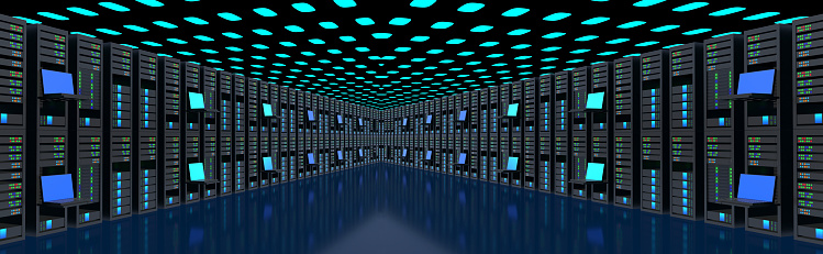 Modern server room interior in datacenter