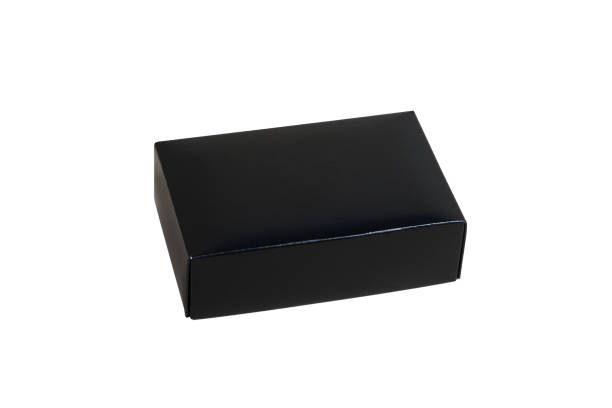 istock Black paper cardboard box, isolated on white background. 855391046