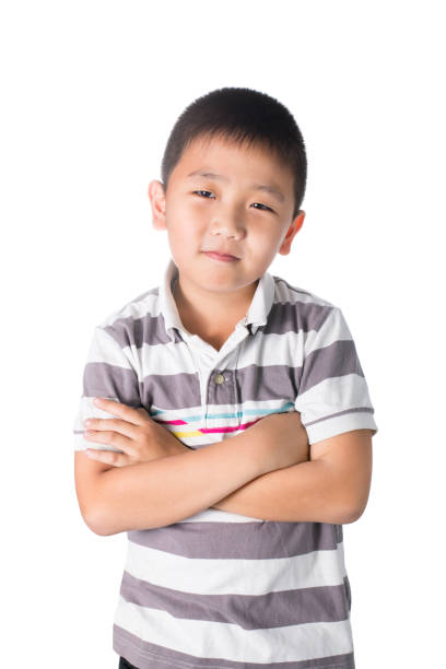 istock Asian boy cross someone's arm, isolated on white background 855391118